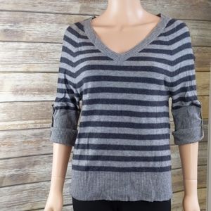 Splendid Navy & Grey Striped V-Neck Sweater